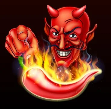 Flaming Hot Pepper and Pointing Devil Stock Illustration