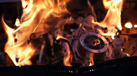 Flaming interior of a video device (2) Stock Footage 25626064