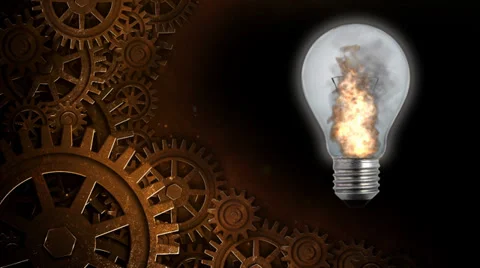Flaming Light Bulb with Gears Stock Footage 35220267