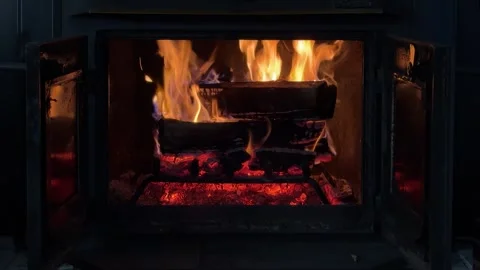 Flaming Logs in Fireplace Stock Footage 327236931