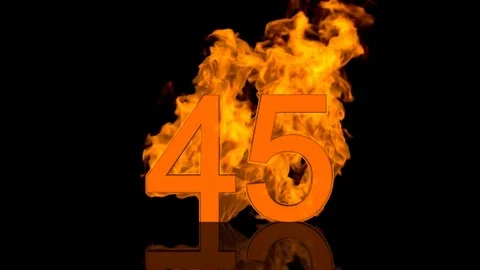 Flaming Number Forty Five Centred on Black Background with Reflection Video stock 78209883