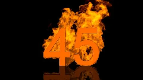Flaming Number Forty Five Centred on Black Background with Reflection as 3D r Stock Illustration