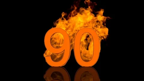 Flaming Number Ninety Centred on Black Background with Reflection Stock Footage