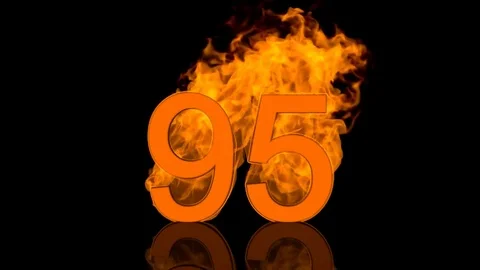 Flaming Number Ninety Five Centred on Black Background with Reflection Video stock 80520726