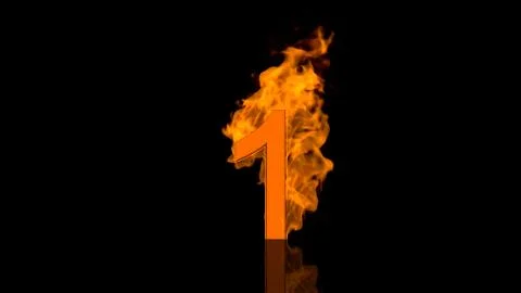 Flaming Number One Centred on Black Background with Reflection Stock Illustration