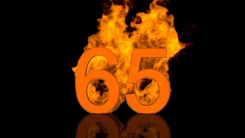 Flaming Number Sixty Five Centred on Black Background with Reflection Video stock 78378914