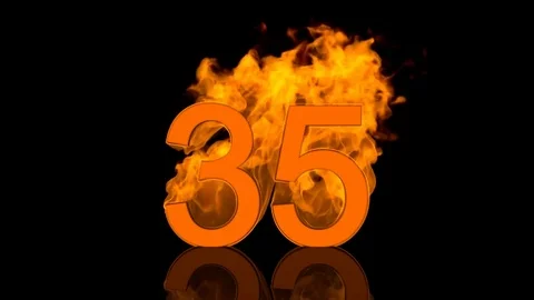 Flaming Number Thirty FiveCentred on Black Background with Reflection Video stock 78037871