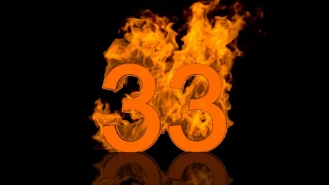 Flaming Number Thirty Three Centred on Black Background with Reflection Video stock 78016062