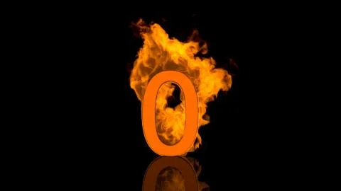 Flaming Number Zero Centred on Black Background with Reflection Stock Illustration