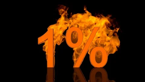 Flaming One Percent Centred on Black Background with Reflection as 3D rendering Video stock 80535513