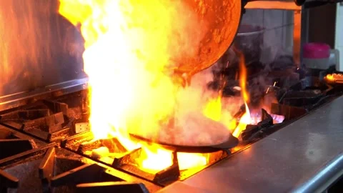 Flaming Pan Cooking Stock Footage 319207800
