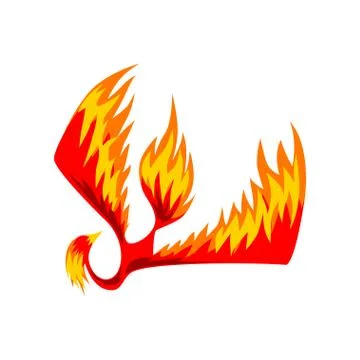 Flaming phoenix bird, mythical firebird vector Illustration on a white Illustrazione stock