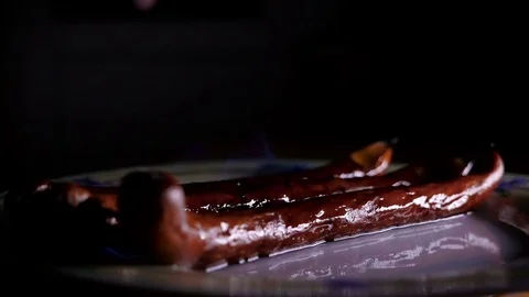 Flaming sausages Stock Footage 72856897