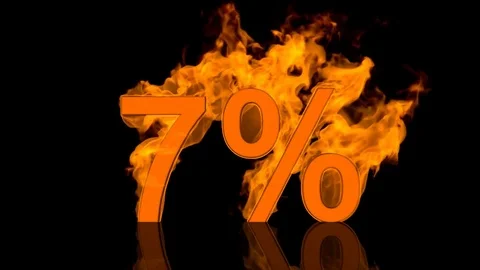 Flaming Seven Percent Centred on Black Background with Reflection Video stock 80543891