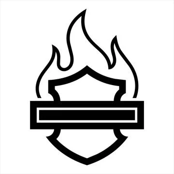 Flaming shield emblem cybersecurity threat icon 8K ultra quality image ratio Stock Illustration