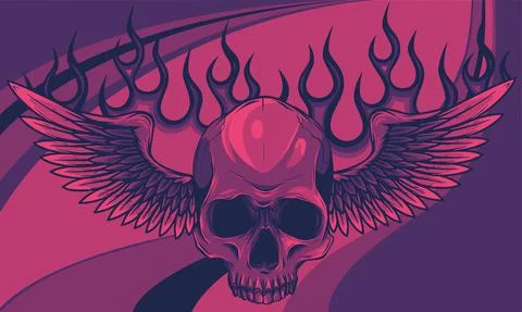 Flaming Skull with Fire Wings. Illustration on colored background Stock Illustration
