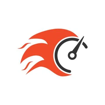 Flaming speedometer sign icon in flat style. Accelerate vector illustration o Stock Illustration