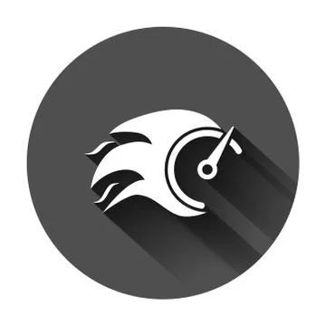 Flaming speedometer sign icon in flat style. Accelerate vector illustration o Stock Illustration