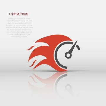 Flaming speedometer sign icon in flat style. Accelerate vector illustration.. Stock Illustration