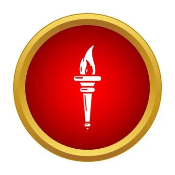 Flaming torch in red circle with gold border Stock Illustration