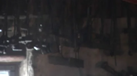 Flaming torch rising in a dark room. Stock Footage 49400161