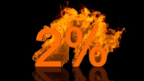Flaming Two Percent Centred on Black Background with Reflection as 3D rendering Video stock 80537538