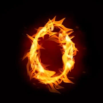 Flaming zero on black background. Stylized number design 스톡 사진