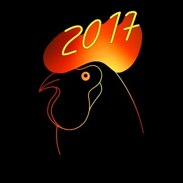 	Flaming Zodiac Rooster with cockscomb.  Stock Illustration