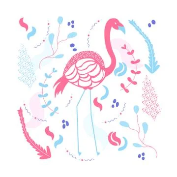 Flamingo and flower pattern Ilustração Stock