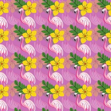 Flamingo and flowers seamless pattern design Stock Illustration