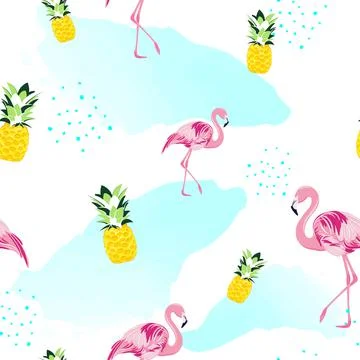 Flamingo and pineapple seamless pattern. Stock Illustration