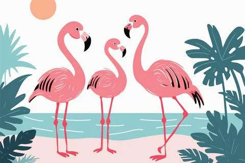 Flamingo in the beach, vector illustration Ilustración de archivo