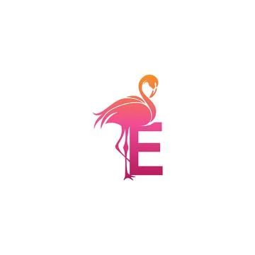 Flamingo bird icon with letter E Logo design vector 스톡 일러스트
