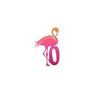Flamingo bird icon with Number zero Logo design vector Stock Illustration