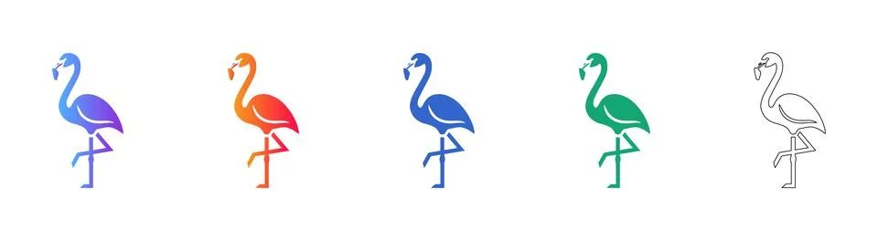 Flamingo Bird Icon Set in Gradient and Line Styles Illustrazione stock
