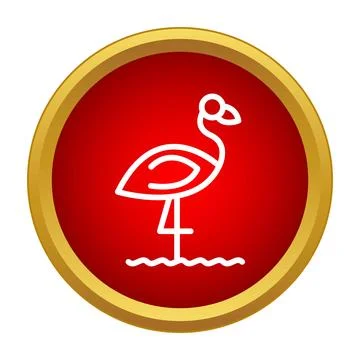 Flamingo bird simple line art icon button Stock Illustration