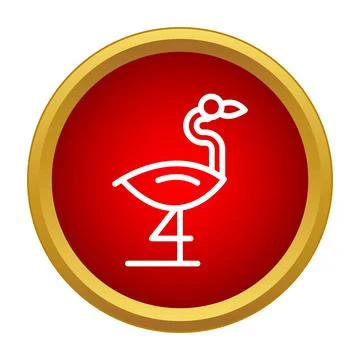 Flamingo bird simple line icon on red button Stock Illustration