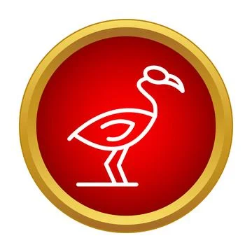 Flamingo bird simple outline icon red circle Stock Illustration