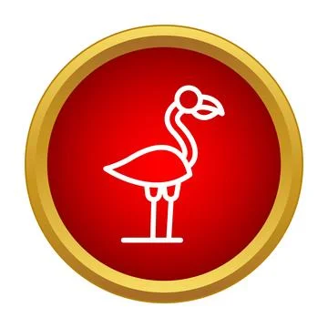 Flamingo bird white line icon on a red background Stock Illustration