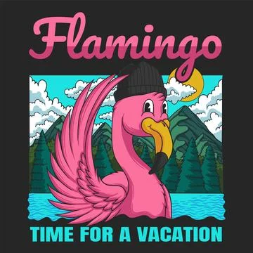 Flamingo character nature landscape vector illustration Stock Illustration
