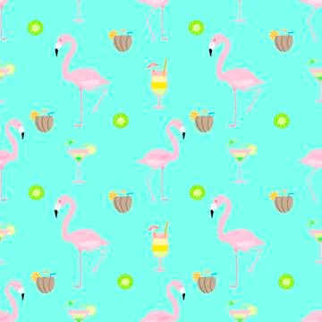 Flamingo coconut cocktail pattern seamless Stock Illustration