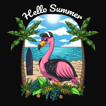 Flamingo cool vacation on the beach vector illustration Stock Illustration
