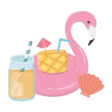 Flamingo float and summer icon set design Illustrazione stock