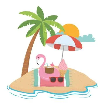 Flamingo float and summer icon set design Stock Illustration