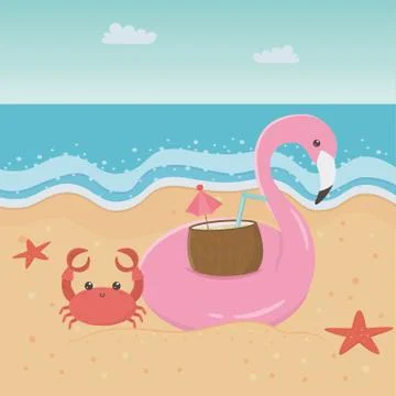 Flamingo float and summer icon set design Illustrazione stock