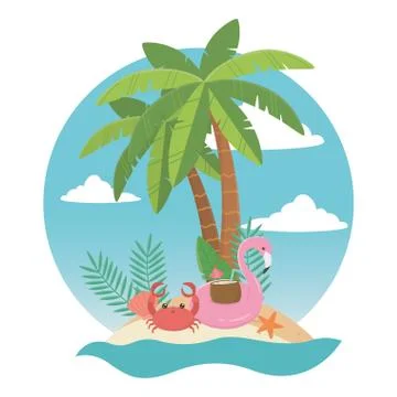 Flamingo float and summer icon set design Stock Illustration