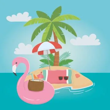 Flamingo float and summer icon set design Illustrazione stock