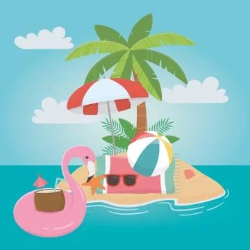 Flamingo float and summer icon set design Illustrazione stock