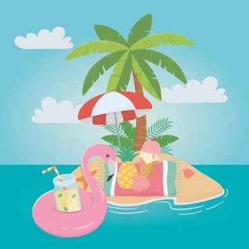 Flamingo float and summer icon set design Stock Illustration