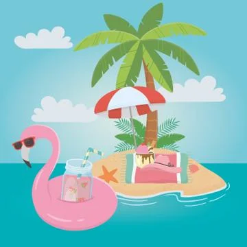 Flamingo float and summer icon set design Illustrazione stock
